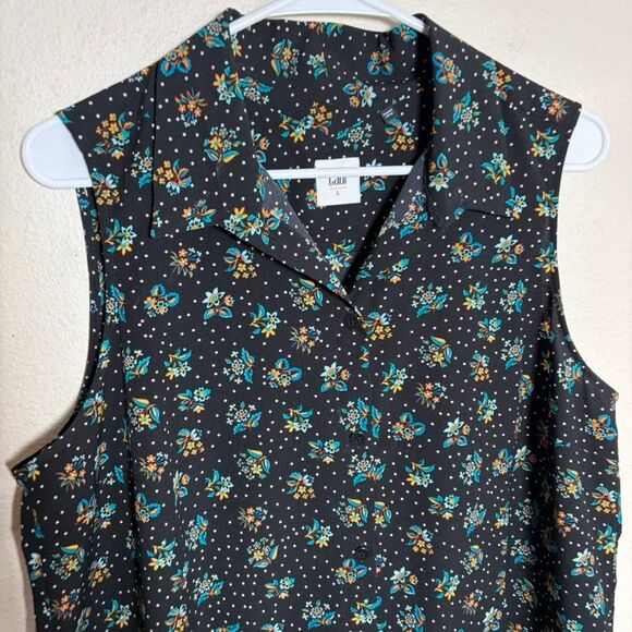 Cabi Tank Top Women's Large Black Floral Polka Dot V-Neck Sleeveless Career - Picture 2 of 8